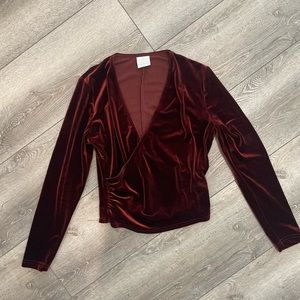 Carol Le Valley San Francisco burgundy velvet wrap blouse.